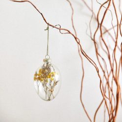 NEVES függő tojás virágokkal kis sárga 5x8 cm